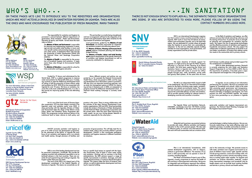 page 2 of Fresh magazine on sanitation and hygiene in Uganda