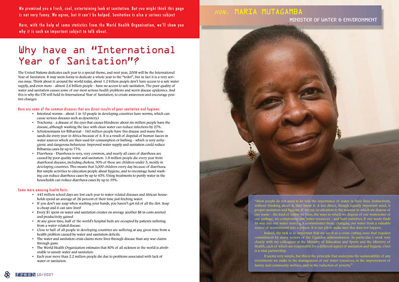 page 2 of Fresh magazine on sanitation and hygiene in Uganda